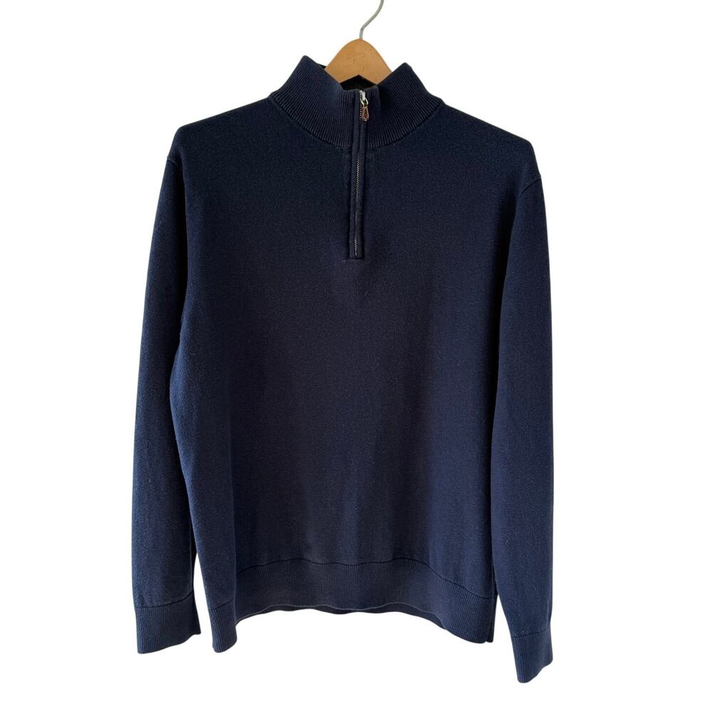 Thomas Pink Navy Merino Wool Quarter Zip Sweater Mens Large Blue